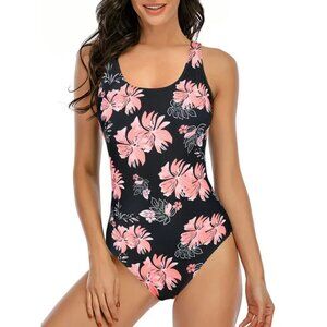 Tempt Me Women's Swimsuit XL One Piece  Pink Black Crisscross Back NWT